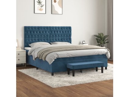 vidaXL Posteľný rám boxsping s matracom tmavomodrý 180x200 cm zamat