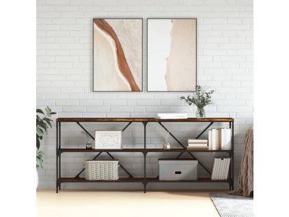 vidaXL Konzolový stolík dymový dub 180x30x75cm kompozitné drevo železo