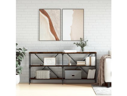 vidaXL Konzolový stolík dymový dub 160x30x75cm kompozitné drevo železo