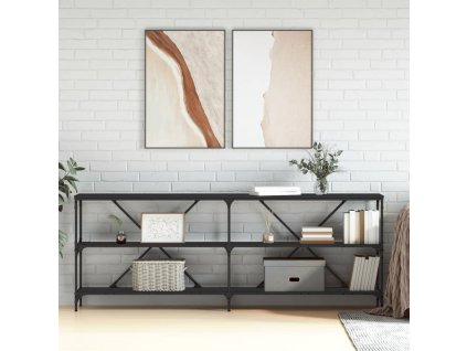 vidaXL Konzolový stolík čierny 200x30x75 cm kompozitné drevo a železo