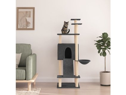 vidaXL Škrabadlo pre mačky so sisalovými stĺpikmi tmavosivé 153 cm