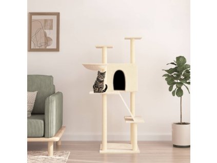 vidaXL Škrabadlo pre mačky so sisalovými stĺpikmi krémové 143 cm