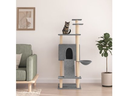 vidaXL Škrabadlo pre mačky so sisalovými stĺpikmi bledosivé 153 cm