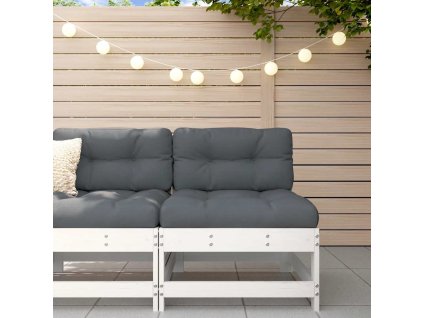 vidaXL Stredová pohovka s podložkami biela borovicový masív