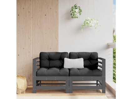 vidaXL Rohové pohovky s vankúšmi 2 ks sivé borovicový masív