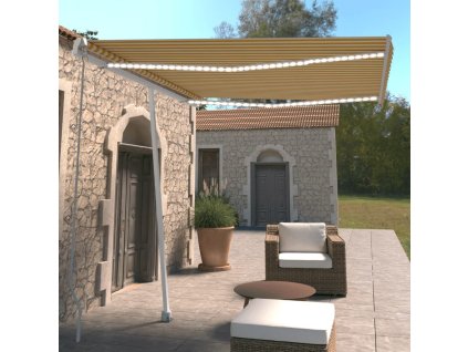 vidaXL Ručne zaťahovacia markíza s LED 300x250 cm žlto-biela