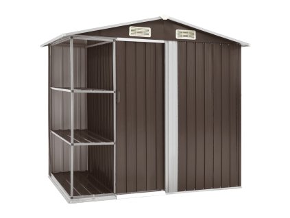 vidaXL Záhradná kôlňa s regálom hnedá 205x130x183 cm železná