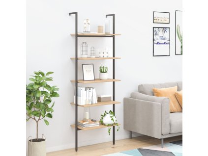 vidaXL Naklonený regál s 5 policami, svetlohnedo čierny 64x35x185 cm