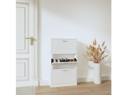 vidaXL Botník biela, vysoký lesk 59x17x108 cm spracované drevo
