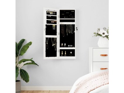 vidaXL Zrkadlová skrinka na šperky nástenná biela 30x8,5x90 cm