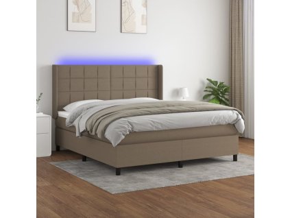 vidaXL Posteľ boxsping s matracom a LED sivohnedá 180x200 cm látka