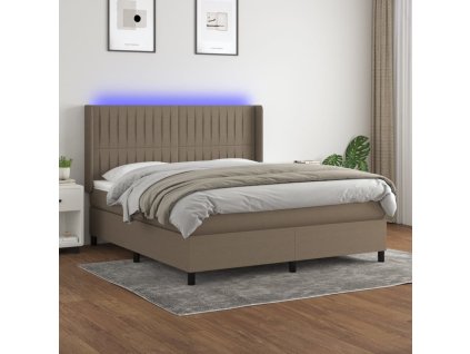 vidaXL Posteľ boxsping s matracom a LED sivohnedá 180x200 cm látka