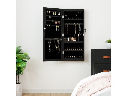 vidaXL Zrkadlová skrinka na šperky s LED svetlami nástenná čierna
