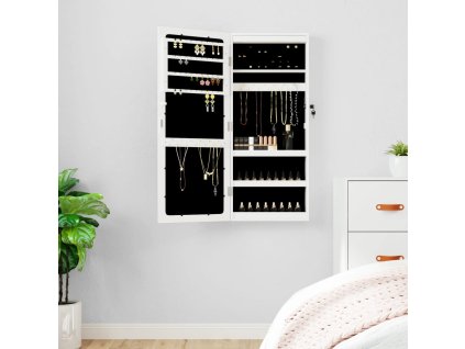 vidaXL Zrkadlová skrinka na šperky s LED svetlami nástenná biela