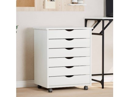 vidaXL Skrinka so zásuvkami na kolieskach MOSS biela masívna borovica