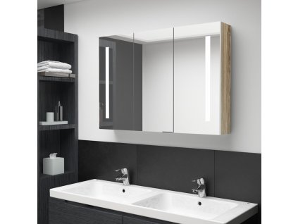vidaXL LED kúpeľňová zrkadlová skrinka 89x14x62 cm biela a dubová