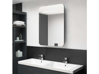vidaXL LED kúpeľňová zrkadlová skrinka žiarivá sivá 60x11x80 cm