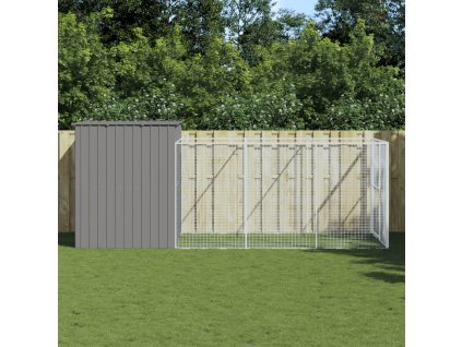 vidaXL Búda pre psa s výbehom bledosivá 214x457x181 cm pozink. oceľ