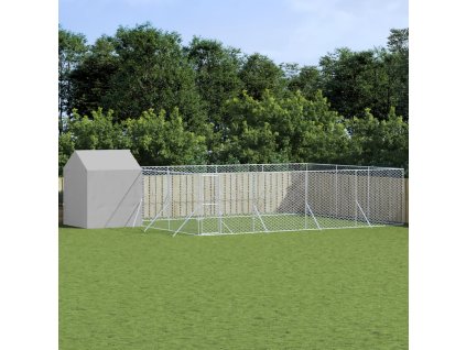 vidaXL Vonkajší koterec pre psov so strechou strieborný 10x6x2,5m oceľ