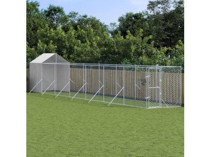 vidaXL Vonkajší koterec pre psov so strechou strieborný 2x14x2,5m oceľ