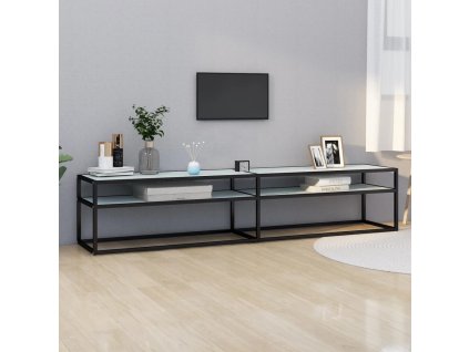 vidaXL TV stolík biely mramorový 200x40x40,5 cm tvrdené sklo