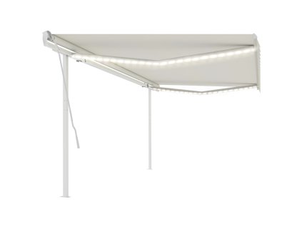 vidaXL Ručne zaťahovacia markíza s LED 5x3 m krémová