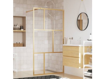 vidaXL Sprchová zástena s priehľadným ESG sklom, zlatá 100x195 cm