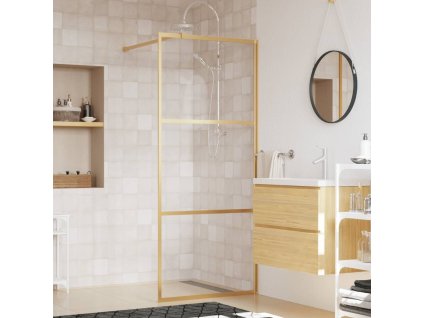 vidaXL Sprchová zástena s priehľadným ESG sklom, zlatá 80x195 cm