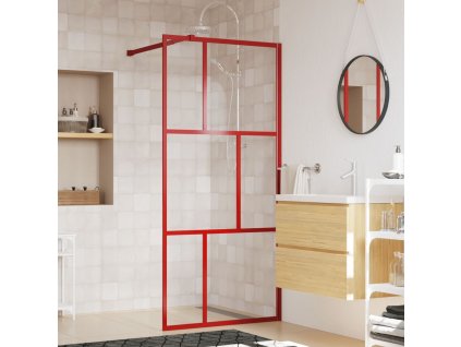 vidaXL Sprchová zástena s priehľadným ESG sklom, červená 90x195 cm
