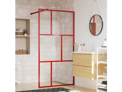 vidaXL Sprchová zástena s priehľadným ESG sklom, červená 100x195 cm