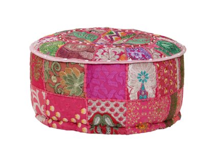 vidaXL Patchwork taburetka z bavlny okrúhla 40x20 cm ružová