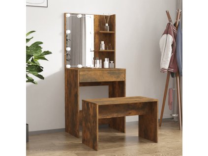 vidaXL Sada toaletného stolíka s LED dymový dub spracované drevo