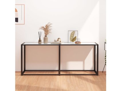vidaXL Konzolový stolík biely mramor 180x35x75,5 cm tvrdené sklo