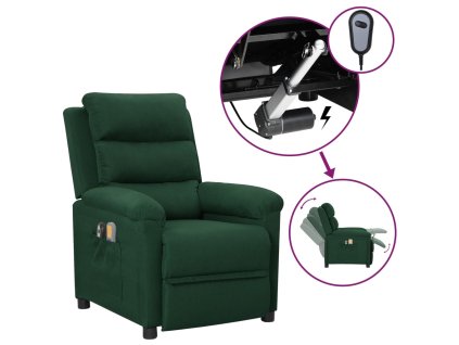 vidaXL Elektrické masážne kreslo tmavozelené látkové