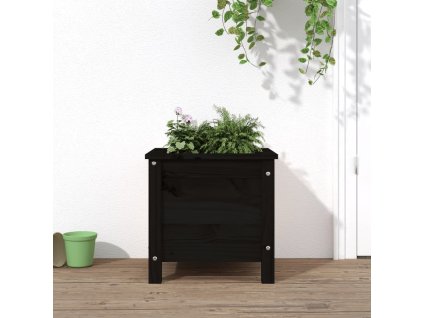 vidaXL Záhradný kvetináč čierny 40x40x39 cm borovicový masív