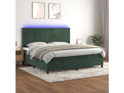 vidaXL Posteľný rám boxsping matrac a LED tmavozelený 200x200 cm zamat