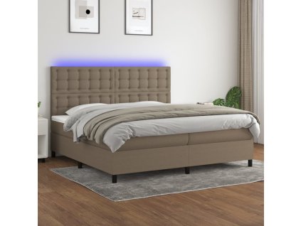vidaXL Posteľ boxsping s matracom a LED sivohnedá 200x200 cm látka