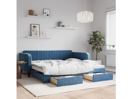 vidaXL Rozkladacia denná posteľ so zásuvkami modrá 100x200 cm zamat