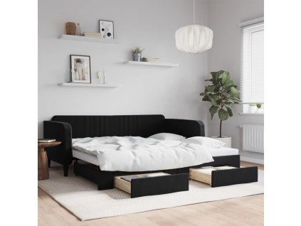 vidaXL Rozkladacia denná posteľ so zásuvkami čierna 100x200 cm zamat