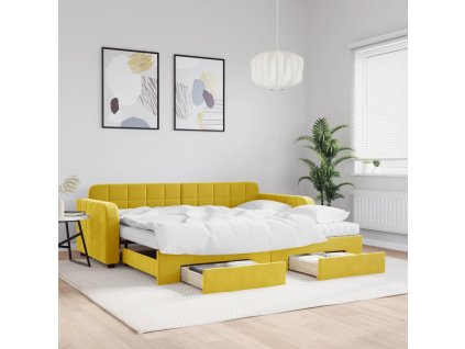 vidaXL Rozkladacia denná posteľ so zásuvkami žltá 90x200 cm zamat
