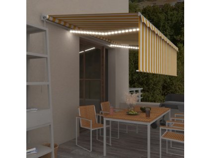 vidaXL Ručne zaťahovacia markíza s tienidlom a LED 5x3 m žlto-biela