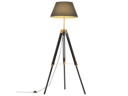 vidaXL Lampa na statíve čierna a zlatá 141 cm teakový masív