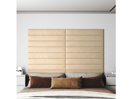 vidaXL Nástenné panely 12 ks krémové 90x15 cm látka 1,62 m²