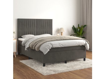 vidaXL Posteľný rám boxspring s matracom tmavosivý 140x200 cm zamat