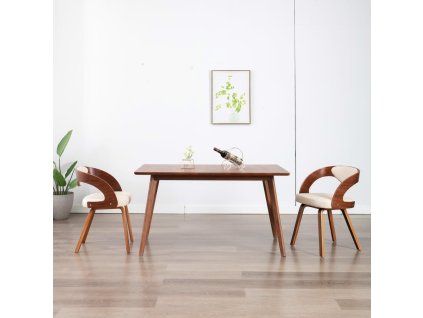 vidaXL Jedálenské stoličky 2 ks krémové ohýbané drevo a umelá koža