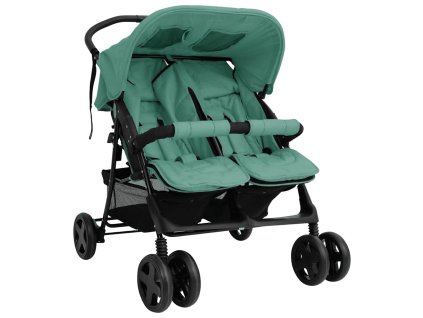 vidaXL Kočík pre dvojičky zelený oceľový