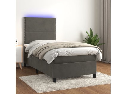 vidaXL Posteľ boxsping s matracom a LED tmavosivá 90x200 cm zamat