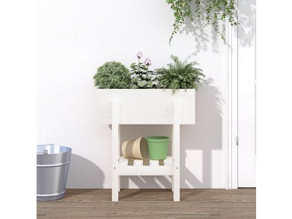 vidaXL Záhradný kvetináč, biely 62x30x69 cm, borovicový masív