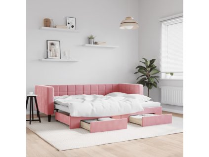 vidaXL Rozkladacia denná posteľ s matracmi ružová 80x200 cm zamat