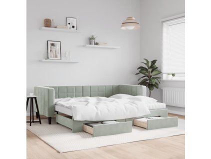 vidaXL Rozkladacia denná posteľ so zásuvkami bledosivá 90x200 cm zamat